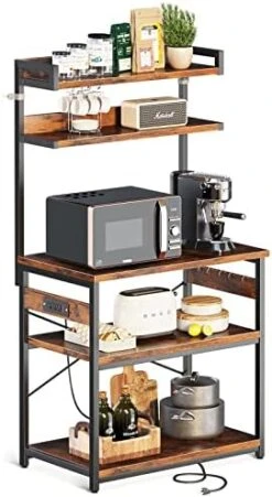 ODK Bakers Rack With Power Outlet, Microwave Stand With Storage 5-Tiers, Kitchen Rack Storage Shelf 16.5 * 23.6 * 59 Inches,Coffee Bar Microwave Rack,Rustic Brown 19 ODK Bakers Rack With Power Outlet, Microwave Stand With Storage 5-Tiers, Kitchen Rack Storage Shelf 16.5 * 23.6 * 59 Inches,Coffee Bar Microwave Rack,Rustic Brown -Safavieh Furniture 41qZEpfptyL. AC