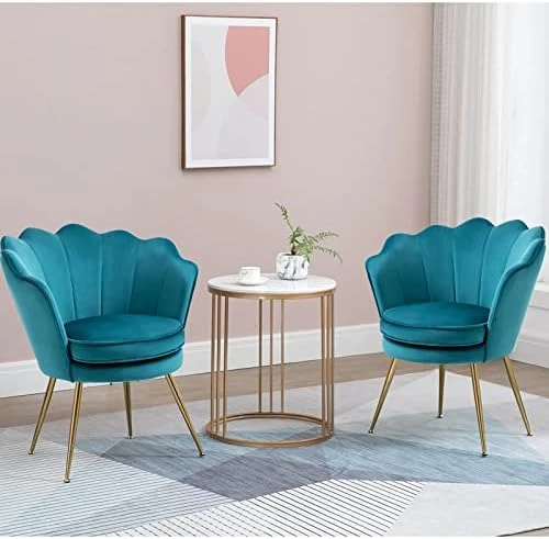 ZJhome Modern Accent Velvet Chairs Set Of 2 Comfy Upholstered Vanity Chairs For Bedroom Shell-Shaped Armchair Dining Chairs With Golden Metal Legs Desk Chair Makeup Chairs For Living Room(Beige) 8 ZJhome Modern Accent Velvet Chairs Set Of 2 Comfy Upholstered Vanity Chairs For Bedroom Shell-Shaped Armchair Dining Chairs With Golden Metal Legs Desk Chair Makeup Chairs For Living Room(Beige) - Image 8