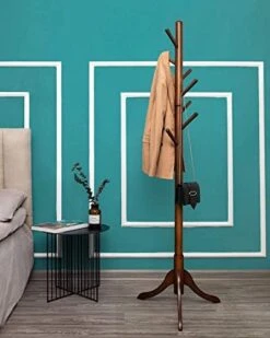 TinyTimes Wooden Coat Rack Free Standing, Sturdy Rustic Hall Tree Coat Tree Coat Hanger With 8 Hooks, For Coat, Hat, Clothes, Scarves, Handbags, Umbrella (Dark Brown) -Safavieh Furniture 41qoQkPJ9DL. AC