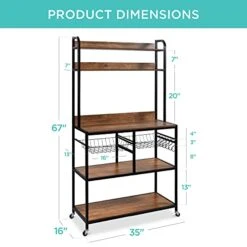 Best Choice Products 67in Baker's Rack, Multipurpose Counter-Height Kitchen Accessory For Food Prep, Cooking, Storage W/Locking Wheels, Adjustable Feet, 2 Wire Baskets, Shelf Backings - Brown/Black -Safavieh Furniture 41qya4DtZWL