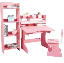 QQXX Adjustable Student Desk And Chair Set -Ergonomic Multi- Study Writing Table With Tilted Desktop School Desk & Book Holder - Double-Layer Bookshelf For Boys Girls Student Desk Home Workstation