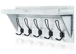 NEARPOW Coat Rack Shelf Wall Mounted, Rustic Coat Rack With Wider Shelf And Fence, Wooden Hanging Coat Rack 23" Entryway Shelf With 5 Dual Hooks, Perfect For Your Entryway, Mudroom, Kitchen, Bathroom