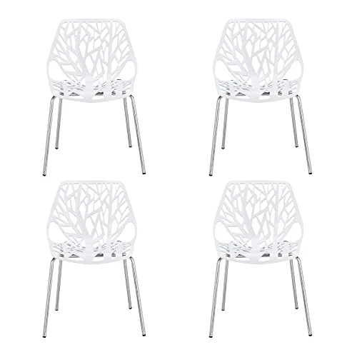 CangLong Modern Mid Century Plastic Shell Hollow Matal Legs Dining Chairs, 4 PCs Pack-Light, White 1 3 CangLong Modern Mid Century Plastic Shell Hollow Matal Legs Dining Chairs, 4 PCs Pack-Light, White 1 - Image 3