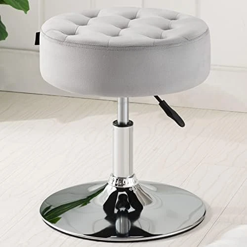 Furniliving Mid-Century Tufted Adjustable Swivel Makeup Ottoman Stool; Modern Big Size Round Vanity Stool Chair For Bedroom Living Room (White) 13 Furniliving Mid-Century Tufted Adjustable Swivel Makeup Ottoman Stool; Modern Big Size Round Vanity Stool Chair For Bedroom Living Room (White) - Image 13