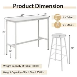 Giantex 3-Piece Bar Table Set For 2, Counter Height Table With 2 Round Stools & Space Saving Design, Kitchen Breakfast Dining Table Set For Living Room, Dining Room, Pub, Bistro (White) -Safavieh Furniture 41rRx4g4juL