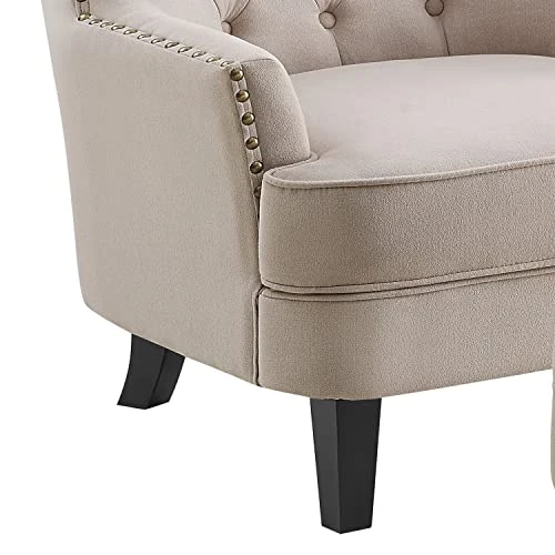 Rosevera McCarthy Furniture Ottoman Arm Living Room Comfy Small Accent Chairs For Bedroom, Standard Size, Velvet Beige 4 Rosevera McCarthy Furniture Ottoman Arm Living Room Comfy Small Accent Chairs For Bedroom, Standard Size, Velvet Beige - Image 4