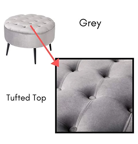 BIRDROCK HOME Tufted Round Grey Ottoman – Velvet Foot Stool – Mid Century Modern Steel Legs - Soft Compact Padded Stool - Living Room Or Bedroom – Vanity Chair - Decorative Furniture 4 BIRDROCK HOME Tufted Round Grey Ottoman – Velvet Foot Stool – Mid Century Modern Steel Legs - Soft Compact Padded Stool - Living Room Or Bedroom – Vanity Chair - Decorative Furniture - Image 4