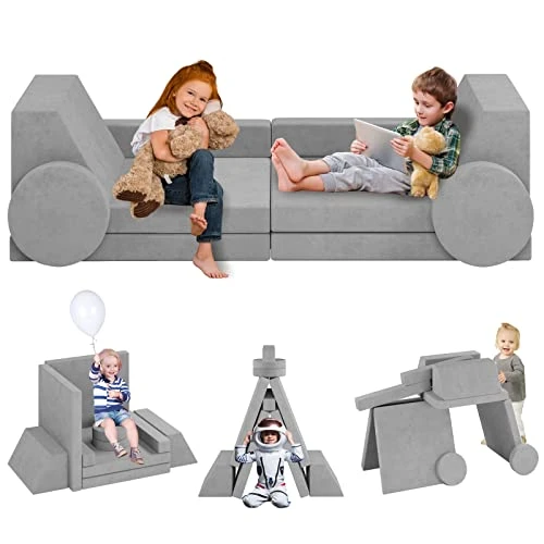 Linor Kids Couch 10 Pcs Toddler Couch, Baby Kids Sofa Couch For Bedroom & Playroom, Over 10 Combinations Creative Modular Sofa For Imaginative Kids, Kids Furniture(Grey) 1 Linor Kids Couch 10 Pcs Toddler Couch, Baby Kids Sofa Couch For Bedroom & Playroom, Over 10 Combinations Creative Modular Sofa For Imaginative Kids, Kids Furniture(Grey)