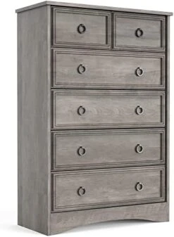 Modern 6 Drawer Dresser, Dressers For Bedroom, Tall Chest Of Drawers Closet Organizers And Storage For Clothes - Easy Pull Handle, Textured Borders Drawers For Living Room, Bedroom, Hallway, Gray Wash -Safavieh Furniture 41rhg 068hL. AC