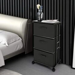 Dresser Storage with 3 Drawers, Fabric Dresser Tower, Vertical Storage Unit For Bedroom, Closet, Office, Black