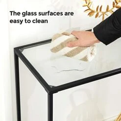 VASAGLE 39.4 Inches Console Table, Tempered Glass Sofa Table, Modern Entryway Table, Metal Frame, Easy To Assemble, Adjustable Feet, For Living Room, Hallway, Black ULGT026B01 -Safavieh Furniture 41rmS3yldHL