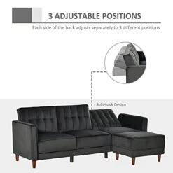 HOMCOM Upholstered L-Shaped Sofa Bed, Reversible Sectional Recliner Sofa Set, Velvet-Touch Sleeper Futon With Footstool, Black 12 HOMCOM Upholstered L-Shaped Sofa Bed, Reversible Sectional Recliner Sofa Set, Velvet-Touch Sleeper Futon With Footstool, Black -Safavieh Furniture 41rp5Y2f1FL