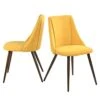 FurnitureR Mid-Century Dining Room Chairs Set Of 2, Side Chair Velvet Upholstered Seat With Metal Frame, Yellow