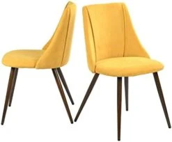 FurnitureR Mid-Century Dining Room Chairs Set Of 2, Side Chair Velvet Upholstered Seat With Metal Frame, Yellow -Safavieh Furniture 41rqptCtErL. AC