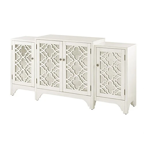 Madison Park Verona Media Console Cabinet - Modern Mid-Century, Quaterfoil Mirrored Door Design Buffet/Sideboard Accent Living Room Furniture, 68" Wide, White 2 Madison Park Verona Media Console Cabinet - Modern Mid-Century, Quaterfoil Mirrored Door Design Buffet/Sideboard Accent Living Room Furniture, 68" Wide, White - Image 2