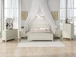 6-Piece Bedroom Set With Queen Size Platform Bed, 2 Nightstands, 5-Drawer Chest, Mirror And Dresser, Classical Wooden Bedroom Furniture Set, Milky White -Safavieh Furniture 41rsdfQFJcL. AC