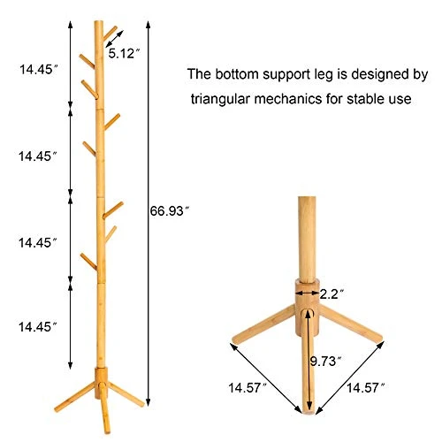 C&AHOME Bamboo Coat Rack Stand With 8 Hooks, Wooden Coat Tree Adjustable Sizes, Entryway Hall Tree Free Standing Coat Hanger Stand For Hat, Bag, Clothes, Jacket, Natural 3 C&AHOME Bamboo Coat Rack Stand With 8 Hooks, Wooden Coat Tree Adjustable Sizes, Entryway Hall Tree Free Standing Coat Hanger Stand For Hat, Bag, Clothes, Jacket, Natural - Image 3