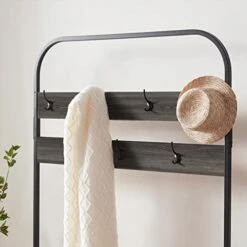 IBF Coat Rack With Shoe Bench, 3-In-1 Hall Tree With Storage Bench For Entryway, Industrial Metal And Wood Coat Tree With Shelf And Hanging Hook, Dark Gray Oak, 40.0" W X 16.5" D X 70.0" H -Safavieh Furniture 41s2IE8kr7L