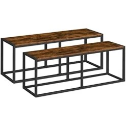 HOOBRO Dining Benches, Pair Of 2 Benches, 47.2 Inch Table Bench, Industrial Style Indoor Bench, Steel Frame, Easy To Assemble, For Kitchen, Dining Room, Rustic Brown And Black BF12CDP201