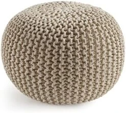 Pouf Ottoman - Hand Knitted Macrame Ottoman Pouf, Large Pouf Ottoman Foot Rest For Couch, 100% Cotton Cord, Poufs For Living Room, Floor Pouf Ottoman - 20 Diameter X 14 Height - Pure Natural -Safavieh Furniture 41s6k0WQq2L. AC