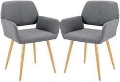 KCC Dining Chair Set Of 2, Upholstered Fabric Desk Chairs Small Armchair, Leisure Modern Living Room Accent Chairs With Metal Tube Legs For Kitchen, Dining Room, Guest Room Bedroom, Black -Safavieh Furniture 41s80XDUwvL. AC