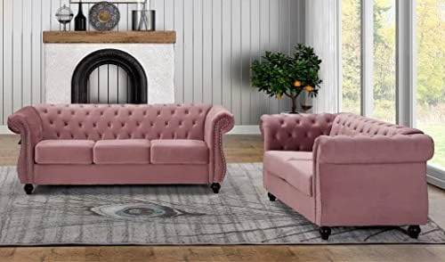 Container Furniture Direct Feinstein Modern Velvet Chesterfield Couches For Living Room With Nailheads, Diamond Tufting & Durable Metal Frame, Loveseat, Sofa, Dark Blue 13 Container Furniture Direct Feinstein Modern Velvet Chesterfield Couches For Living Room With Nailheads, Diamond Tufting & Durable Metal Frame, Loveseat, Sofa, Dark Blue - Image 13