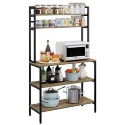 NAFIDE Bakers Rack, 5 Tier Kitchen Microwave Oven Stand With Hutch, Wood Storage Shelf For Dining Room, Dark Brown (Rustic Brown)