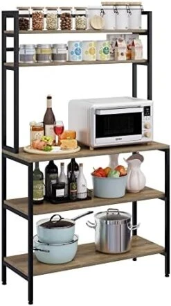 NAFIDE Bakers Rack, 5 Tier Kitchen Microwave Oven Stand With Hutch, Wood Storage Shelf For Dining Room, Dark Brown (Rustic Brown) 16 NAFIDE Bakers Rack, 5 Tier Kitchen Microwave Oven Stand With Hutch, Wood Storage Shelf For Dining Room, Dark Brown (Rustic Brown) -Safavieh Furniture 41sAwkdOm2L. AC
