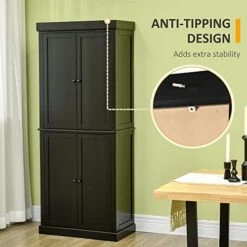 HOMCOM Freestanding Modern 4 Door Kitchen Pantry, Storage Cabinet Organizer With 6-Tier Shelves, And 4 Adjustable Shelves, Black -Safavieh Furniture 41sEk49iAcL