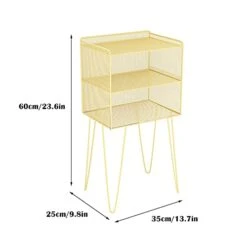 FURUIWUFENG Nightstand Iron Bedside Tables Metal Nightstand With 2 Open Storage Minimalist Style Tall End Table For Bedroom Living Room Office 23.6" H End Table (Color : Gold)