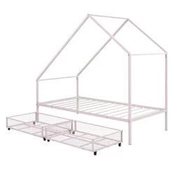 Quarte Metal Twin Size House Bed With Two Storage Drawers,Platform Bed With Roof And Slat Support,for Kid Teens Boys Girls Bedroom Use (Pink#e, Twin) -Safavieh Furniture 41sJQq1LMaL 1