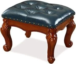 Small Rectangular PU Leather Footstool, Living Room Seat Footstool, Solid Wood Framed Stool Legs, Strong Load Capacity, Suitable For Living Room, Bedroom High Capacity
