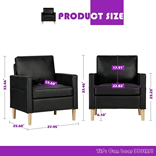 TYBOATLE Modern Faux Leather Living Room Furniture Sectional Sofa Sets 2 Pieces, Loveseat Couch W/ 2 USB Charging Ports And Comfy Accent Arm Chair For Small Space, Apartment, Office, Studio (Black) 5 TYBOATLE Modern Faux Leather Living Room Furniture Sectional Sofa Sets 2 Pieces, Loveseat Couch W/ 2 USB Charging Ports And Comfy Accent Arm Chair For Small Space, Apartment, Office, Studio (Black) - Image 5