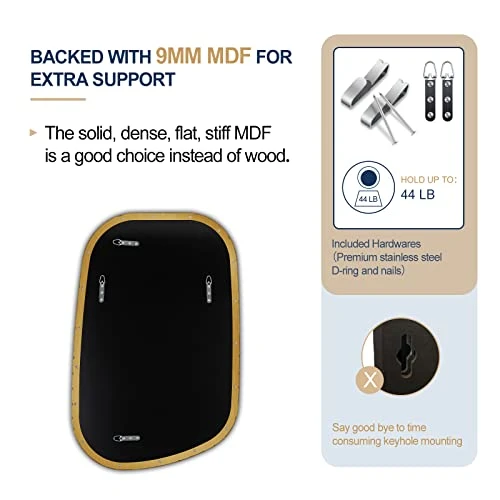 ANDY STAR Irregular Mirror Asymmetrical Mirror For Wall 24x36” Brushed Gold Bathroom Mirror, Modern Wall Mirror For Living Room Bathroom Vanity Framed Mirror Artistic Mirror 1” Deep Set Design 4 ANDY STAR Irregular Mirror Asymmetrical Mirror For Wall 24x36” Brushed Gold Bathroom Mirror, Modern Wall Mirror For Living Room Bathroom Vanity Framed Mirror Artistic Mirror 1” Deep Set Design - Image 4