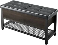 URKNO Industrial Storage Bench, Flip Top Long Shoe Bench, Upholstered Bed End Stool With Leather Padded Seat And Shelf, For Hallway,Living Room, Bedroom, Rustic Brown -Safavieh Furniture 41sPazGU1PL. AC