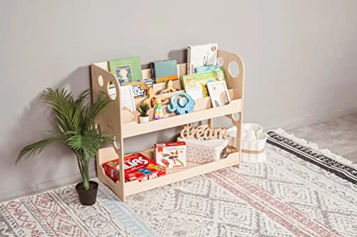 Woodandhearts Montessori Toddler Bookshelf For Storage - Shelf For Kids - Wooden Furniture For Nursery - Toy Organizers And Storage - Kids Bookshelf And Bookcase For Playroom (Annie) 2 Woodandhearts Montessori Toddler Bookshelf For Storage - Shelf For Kids - Wooden Furniture For Nursery - Toy Organizers And Storage - Kids Bookshelf And Bookcase For Playroom (Annie) - Image 2