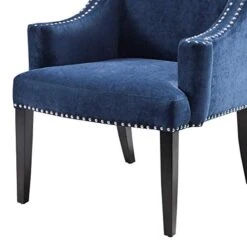 Madison Park Marcel Accent Chairs - Hardwood, Faux Velvet Living Room Chairs - Blue Navy, Classic Elegant Style Living Room Sofa Furniture - 1 Piece Swoop Wing Arm Bedroom Chairs Seats -Safavieh Furniture 41sW6RbIK3L