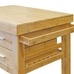 Home Aesthetics Bamboo Rolling Kitchen Island Cart, Butcher Block Food Kitchen Prepping Cart Trolley On Wheels, Rolling Wood Kitchen Cart With Drawers Shelves, Towel Rack, Locking Casters -Safavieh Furniture 41sa9HtNlzL