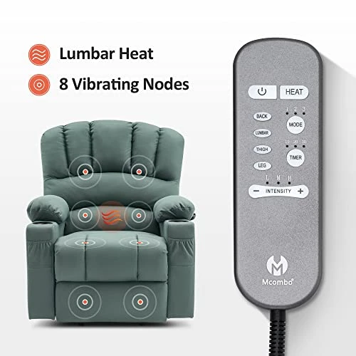MCombo Electric Power Lift Recliner Chair Sofa With Massage And Heat For Elderly, Extended Footrest, Hand Remote Control, Cup Holders, USB Ports, 2 Side Pockets, Fabric 7095 2 MCombo Electric Power Lift Recliner Chair Sofa With Massage And Heat For Elderly, Extended Footrest, Hand Remote Control, Cup Holders, USB Ports, 2 Side Pockets, Fabric 7095 - Image 2