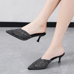 MatureGirl Sandals Women Fashion Summer Women Sandals Pointed Toe Rhinestones High Heeled Hollow Comfortable And Sexy House Gifts Women (Black, 7.5) -Safavieh Furniture 41scEjt6kgL