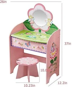 LXYYY Best Design Vanity Benches Childrens Vanity Table Set With Drawers, Wooden Kids Princess Makeup Dressing Table With Mirror And Stool Great Gift For Girls Women -Safavieh Furniture 41sdAaoU3gL