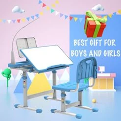 BELANITAS Kids Desk And Chair Set For Boys And Girls, Study Desk For Kids With 40 Degree Tiltable Desktop Desk For Kids,Boys Desk And Chair Set 10-12 Year Old Sky Blue -Safavieh Furniture 41sgP4LM38L