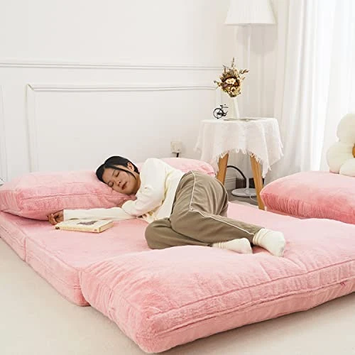 N&V Folding Matress Sofa Bean Bag, Foam Filling Folding Matress Sofa, Includes Removable And Machine Washable Cover, Soft Faux Fur (Pink) 6 N&V Folding Matress Sofa Bean Bag, Foam Filling Folding Matress Sofa, Includes Removable And Machine Washable Cover, Soft Faux Fur (Pink) - Image 6