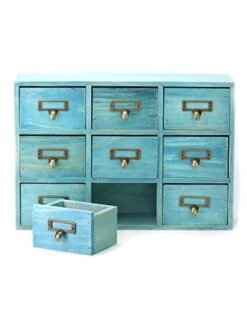 QWORK Desk Drawer Organizer, Wooden Vintage Apothecary Cabinet With 9 Drawers, Home Office & Tea & Dresser Bedroom Organization And Storage, Traditional Apothecary Cabinet, Blue -Safavieh Furniture 41siYFt5PwL