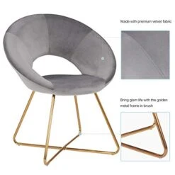 Duhome Modern Accent Velvet Chairs Dining Chairs Single Sofa Comfy Upholstered Arm Chair Living Room Furniture Mid-Century Leisure Lounge Chairs With Golden Metal Frame Legs Set Of 2 Grey -Safavieh Furniture 41sisacEnHL