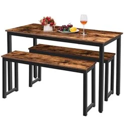 HOOBRO Dining Benches, Pair Of 2 Benches, Industrial Style Indoor Benches, Durable Metal Frame, For Kitchen, Dining Room, Living Room, Rustic Brown BF01CD01 -Safavieh Furniture 41soG1oPMNL