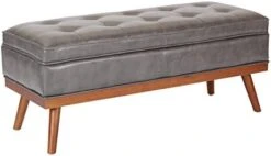 OSP Home Furnishings Katheryn Storage Bench With Tufted Seat And Wood Finish Legs, Grey Fabric -Safavieh Furniture 41suHIXa9bL. AC