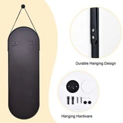 HARRITPURE 16"x48" Oval Hanging Mirror With Leather Strap Full Length Mirror Aluminum Frame Wall-Mounted Hanging Mirrors For Bathroom Vanity Living Room Bedroom Entryway Decor -Safavieh Furniture 41swk4QZZuL