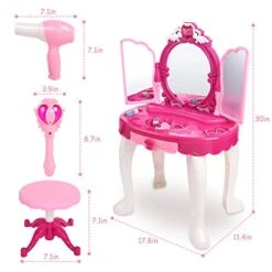 Vanity Set For Little Girls, Kids Vanity Table And Chair Set Princess Makeup Dressing Table With Drawer Folding With Mirror And Stool Beauty Makeup Vanity Kitchen Set For Toddlers, Pink -Safavieh Furniture 41t1xVVBD3L