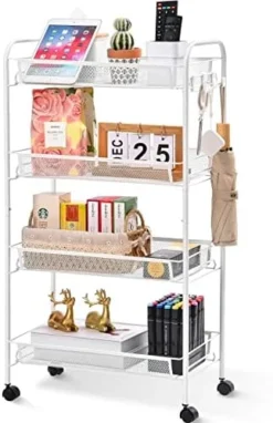 TOOLF 4-Tier Rolling Cart, Metal Utility Cart With 3 Hooks, Easy Assemble Mobile Storage Trolley On Wheels, Slide Out Shelving Units Kitchen Bathroom Laundry Room 18 TOOLF 4-Tier Rolling Cart, Metal Utility Cart With 3 Hooks, Easy Assemble Mobile Storage Trolley On Wheels, Slide Out Shelving Units Kitchen Bathroom Laundry Room -Safavieh Furniture 41t6hZVPSuL. AC
